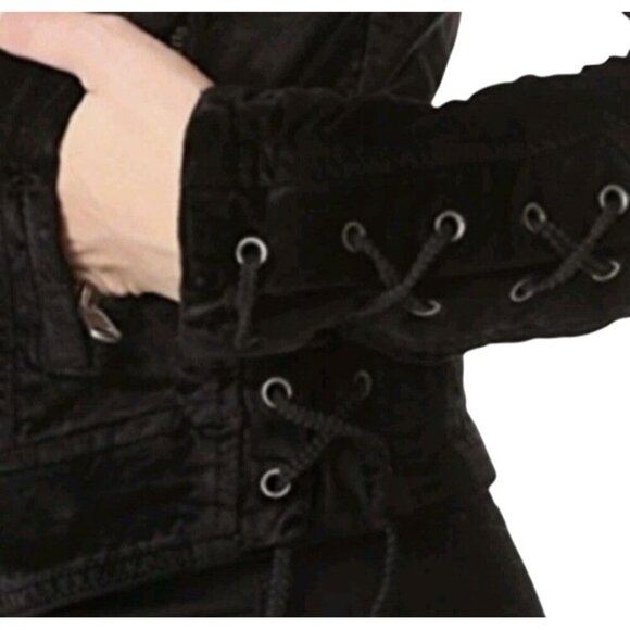 Free People Lacey velvet  jacket Womens XS Black Moto Jacket Lace-Up Details - Picture 4 of 12